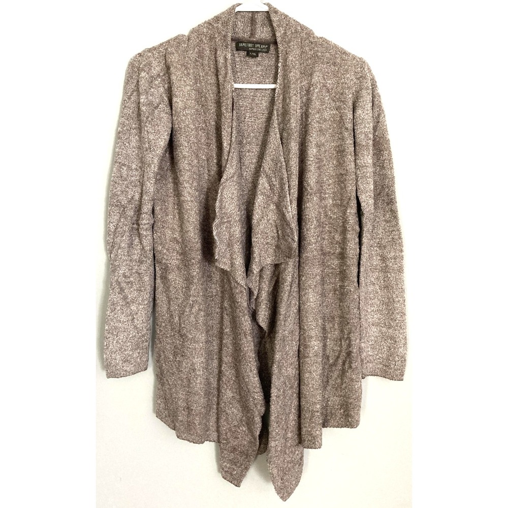 Barefoot Dreams Cardigan Sweater Women L/XL Brown Bamboo Chic Lite Open Knit